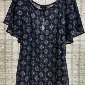 Navy flutter sleeve top